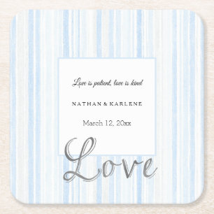 Porta-copo De Papel Quadrado Listras Brancas Azul Claro Amor Casamento