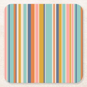 Porta-copo De Papel Quadrado Listras cor-de-laranja vertical e cor-de-rosa amar