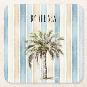 Porta-copo De Papel Quadrado Listras Creme Azul Árvore de Palma Tropical