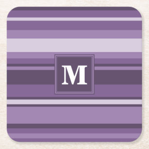 Porta-copo De Papel Quadrado Listras da lavanda do monograma