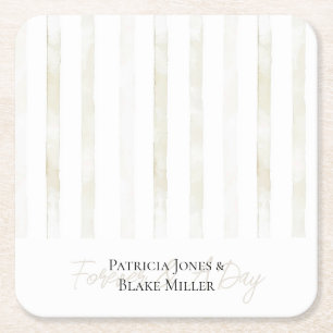 Porta-copo De Papel Quadrado Listras de Creme Bege Branco Marfim Casamento