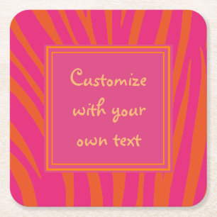 Porta-copo De Papel Quadrado Listras de Zebra Rosa e Laranja com Texto Personal