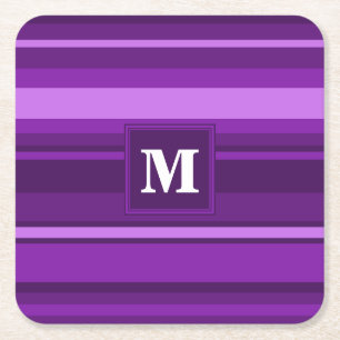 Porta-copo De Papel Quadrado Listras do roxo do monograma