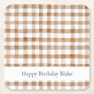 Porta-copo De Papel Quadrado Listras Marrons Creme Xadrez Bege Aniversário