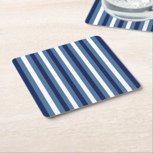 Porta-copo De Papel Quadrado Listras Náuticas Azul Naval Azul Fumê Branco Cresp