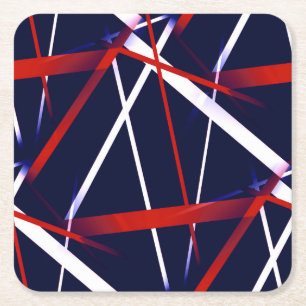 Porta-copo De Papel Quadrado Listras Vermelhas e Brancas Abstratas Seamless em