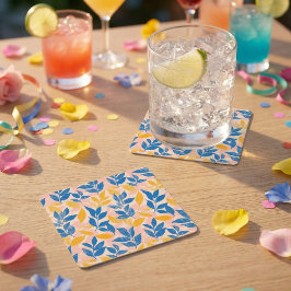 Porta-copo De Papel Quadrado Litografia Floral de Casamento Rosa, Azul e Amarel