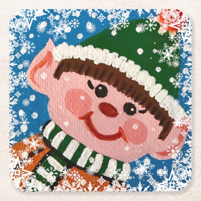 Porta-copo De Papel Quadrado Little Elf  (Frente)