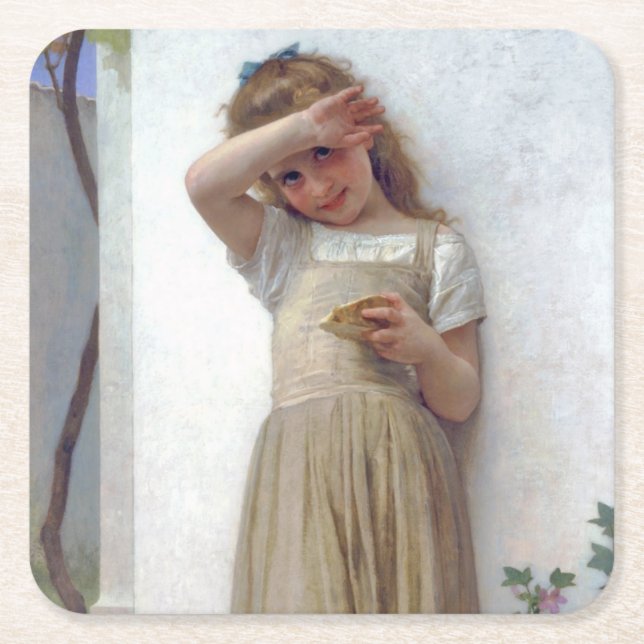 Porta-copo De Papel Quadrado Little Girl, Bouguereau (Frente)