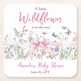 Porta-copo De Papel Quadrado Little Wildflower Floral Pink Bow Girl Baby Shower