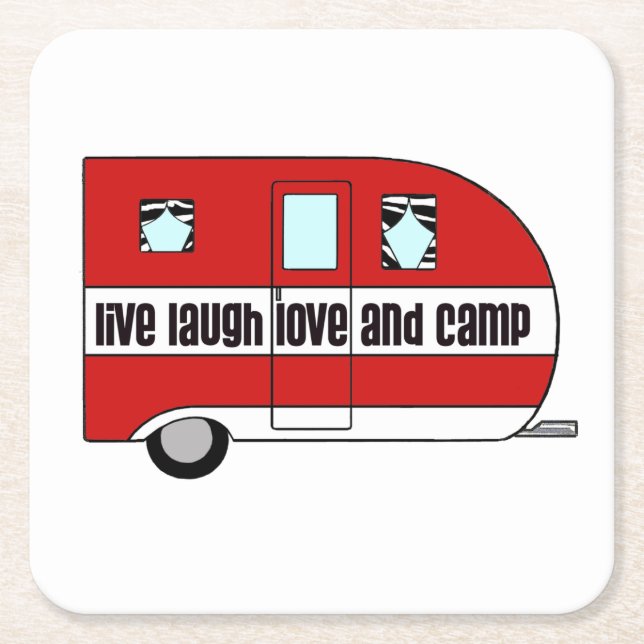 Porta-copo De Papel Quadrado "Live, Laugh, LoVe e Camp" (Frente)