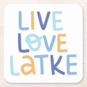 Porta-copo De Papel Quadrado Live Love Latke Hanukkah Design