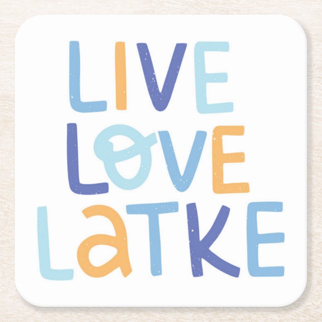 Porta-copo De Papel Quadrado Live Love Latke Hanukkah Design (Frente)