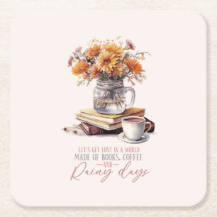 Porta-copo De Papel Quadrado Livros, Café e Dias de Chuva
