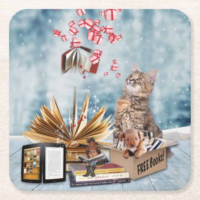 Porta-copo De Papel Quadrado Livros Gratuitos (Frente)