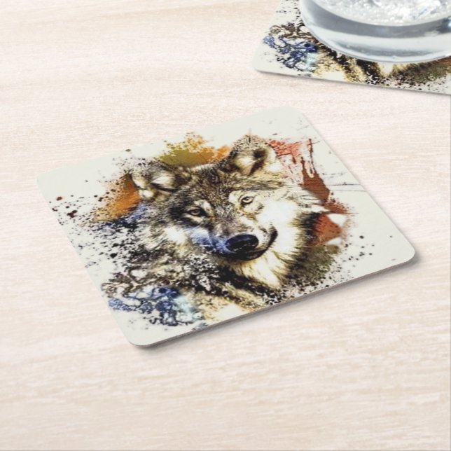 Porta-copo De Papel Quadrado Lobo   (Inclinado)