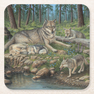 Porta-copo De Papel Quadrado Lobos cinzentos