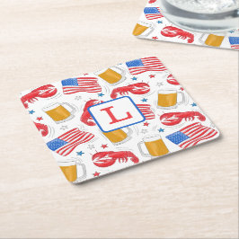 Porta-copo De Papel Quadrado Lobster Monograma Cerveja Bandeira Americana Patri