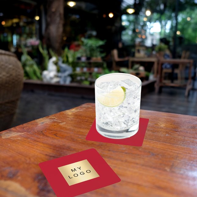 Porta-copo De Papel Quadrado Logotipo comercial vermelho (Criador carregado)