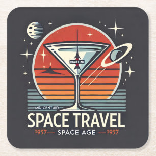 Porta-copo De Papel Quadrado Logotipo da Era Espacial de Viagens Espaciais Mart