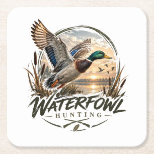Porta-copo De Papel Quadrado Logotipo de Caça a Aves Aquáticas, Emblema de Pato