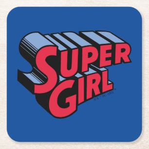 Porta-copo De Papel Quadrado Logotipo de nome empilhado da Supergirl vermelha e