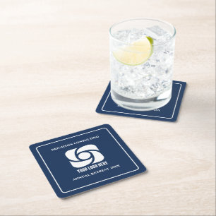 Porta-copo De Papel Quadrado Logotipo Empresarial Azul Marinho Personalizado Fe