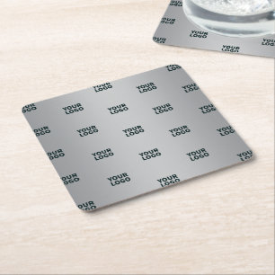 Porta-copo De Papel Quadrado Logotipos Repetidos em Gradiente Cinza (cor editáv