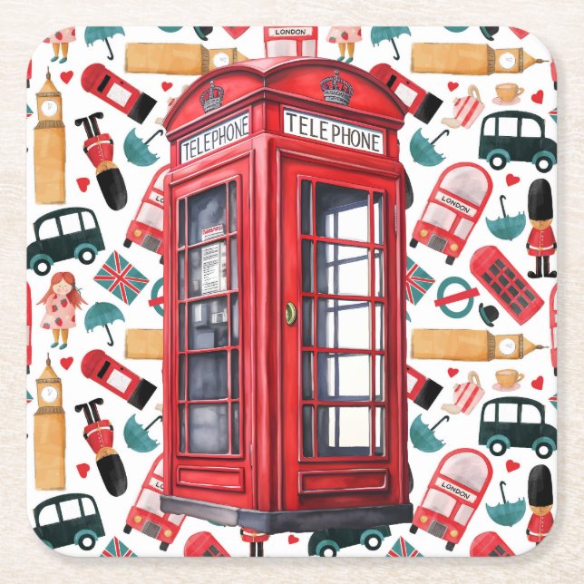 Porta-copo De Papel Quadrado London Telephone Booth (Frente)