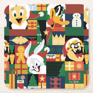 Porta-copo De Papel Quadrado LOONEY TUNES™ Holiday Block Patterno