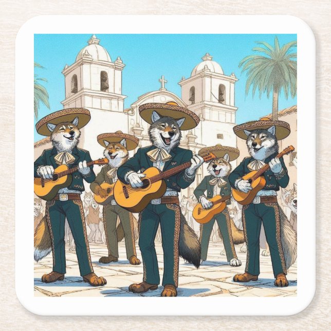 Porta-copo De Papel Quadrado Los Coyotes Mariachi  (Frente)