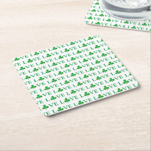 Porta-copo De Papel Quadrado Love Green White Clover Shamrock Padrão moderno