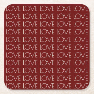Porta-copo De Papel Quadrado Love Typografia Red Square Paper Drage Coasters