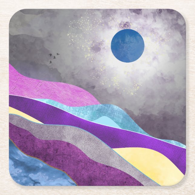 Porta-copo De Papel Quadrado Lua Azul (Frente)