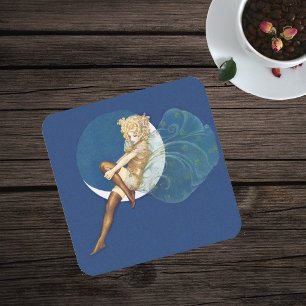 Porta-copo De Papel Quadrado Lua azul das meias feericamente azuis bonito do