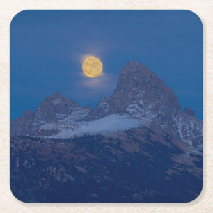 Porta-copo De Papel Quadrado Lua Cheia Nascente   Grand Teton Driggs, Idaho