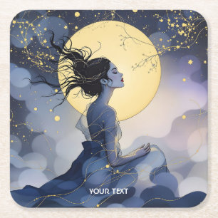 Porta-copo De Papel Quadrado Lua das Mulheres Bonitas Fantasy