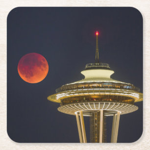 Porta-copo De Papel Quadrado Lua de Sangue   Seattle Space Needle