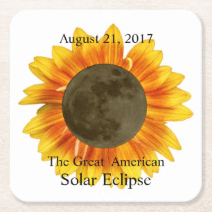 Porta-copo De Papel Quadrado Lua e girassol do eclipse 2017 solar