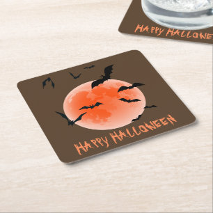 Porta-copo De Papel Quadrado Lua Laranja De Halloween E Morcegos Pretos