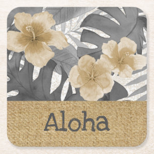 Porta-copo De Papel Quadrado Luana Watercolor - Cinza tropical