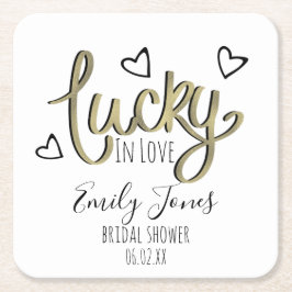 Porta-copo De Papel Quadrado Lucky in Love Hearts Bridal Shower