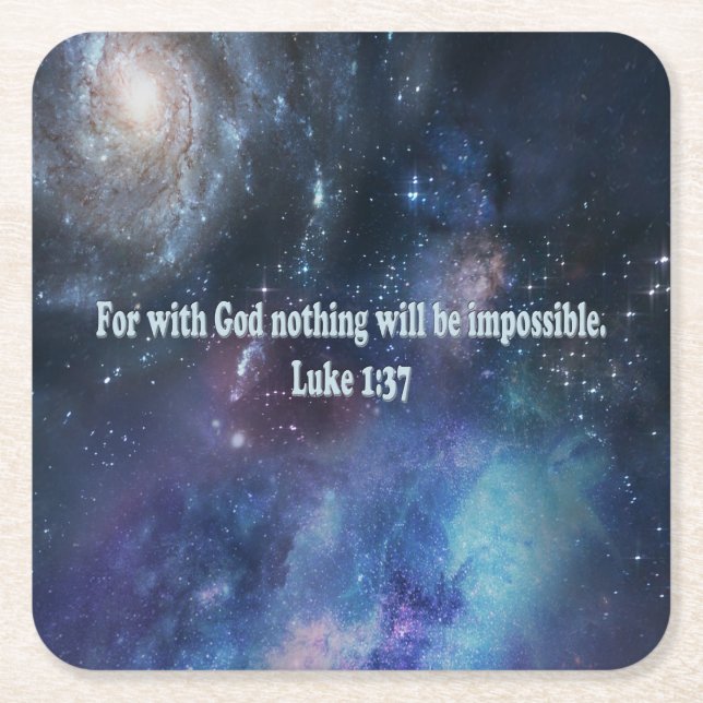 Porta-copo De Papel Quadrado Luke 1:37 (Frente)