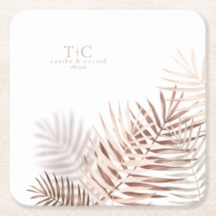Porta-copo De Papel Quadrado Lush Palm Leaf Wedding Terra Cotta/Wht ID956