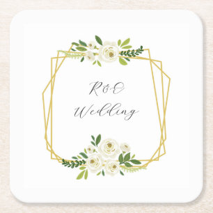 Porta-copo De Papel Quadrado Luxuoso Quadro Floral Rosa Branca