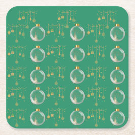 Porta-copo De Papel Quadrado Luxury Green and Gold Bauble Christmas