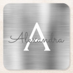 Porta-copo De Papel Quadrado Luxury Prata Bruta Monograma de Metal Nome Inicial<br><div class="desc">Folha de prata de luxo Brutou o nome do monograma e a Porta copos inicial. O faz o presente perfeito para alguém que procura uma Porta copos monográfica moderna para uma festa ou celebração.</div>