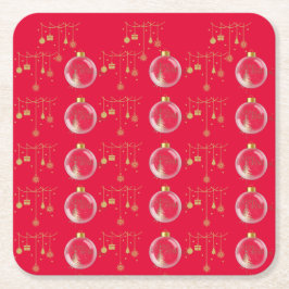 Porta-copo De Papel Quadrado Luxury Red and Gold Bauble Christmas