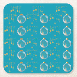 Porta-copo De Papel Quadrado Luxury Teal Blue & Gold Bauble Christmas