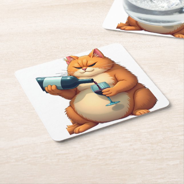 Porta-copo De Papel Quadrado Luxury Tipsy Cat Modern Art Illustration (Inclinado)